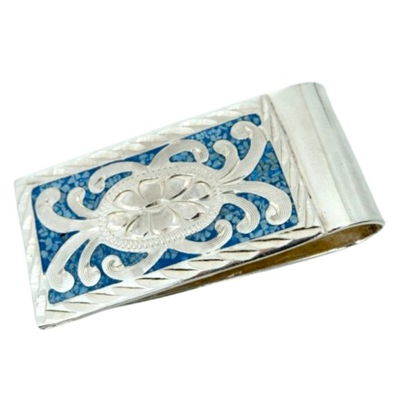VINTAGE 70s SOUTHWESTERN NAVAJO TURQUOISE & STERLING SILVER MONEY CLIP